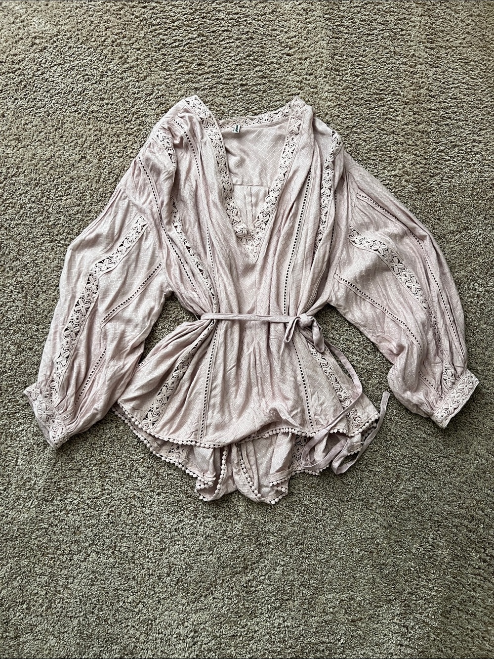 Free People Lace-Trim Boho Peplum Romper in Dusty Blush